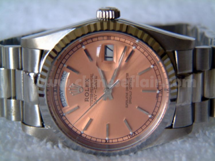 Rolex Day-Date SS President Salmon Pink Face Mens Watch